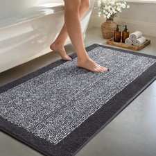 60x24 Inch Dark Grey Long Bathroom Rug Washable Non Slip Absorbent Bath Mat