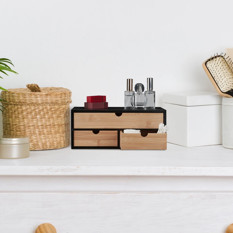 Schreibtisch organizer Bambus Schreibtischablage Schreibtischbutler 3 Schubladen - Bild 2 von 4