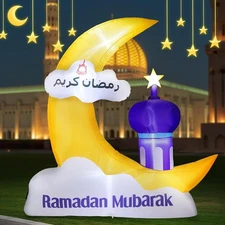 Lewondr 6.10FT Inflatable Ramadan Moon Eid Mubarak Yard Decor Waterproof with...
