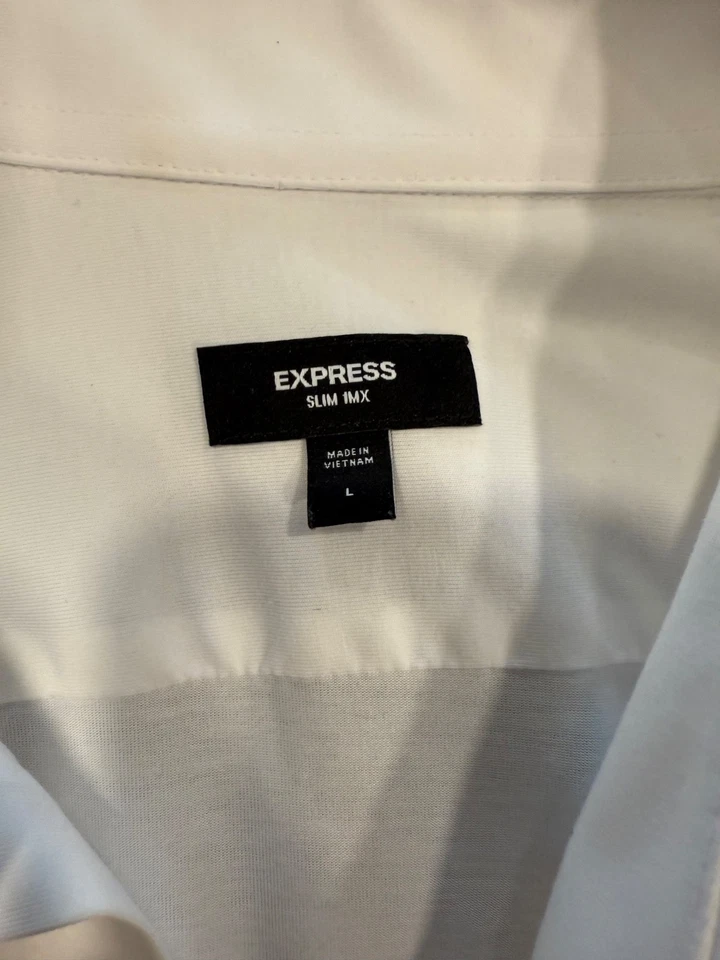 Express IMX 衬衫男式白色修身长袖弹力修身 Lg 16/16.5 码 — 第 2/4 张图片