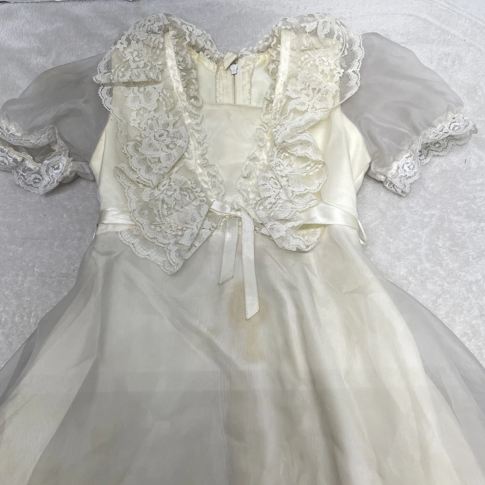 Vestido de encaje vintage vestido niñas 3 cintas marfil volantes boda retrato concurso Foto 4 de 4