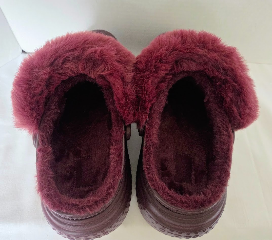 Crocs Sz 10w/8m Stomped Platform Fur Lined Clogs Dark Cherry 208546 image 8