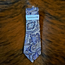 NWT Saddlebred Mens Navy, Taupe, White 100 Silk Paisley Tie 58 Long