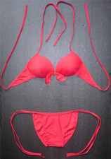 Classic Red Padded BIKINI Halter Top Ladies Swimwear Side Tie Swimsuit Size S