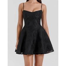 $285 NWT HOUSE OF CB Serenita Floral Jacquard Mini Dress, Black, Small