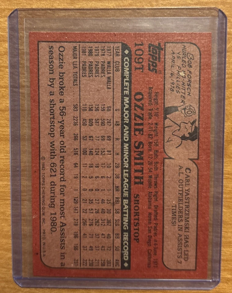 1982 Topps negociado Set-Break #109T Ozzie Smith radiocontrol casi nuevo-como nuevo o mejor Foto 2 de 2