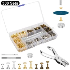 300 PCS Double-Sided Metal Rivets Kit with Punch & Pliers for DIY Leather Craft