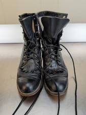 Justin Boots 7 B Black Leather Kiltie Roper Lace Western Women 506 USA VTG 90s