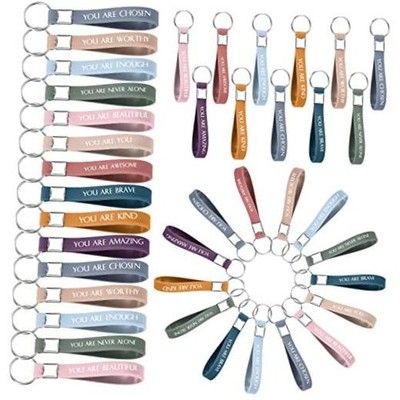 60 pcs Inspirational Quote Key Chains Silicone Motivational Key Chains Bright