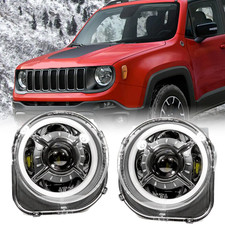 For Jeep Renegade 2015-2023 LED Headlight With Angel Eyes DRL Running Lights L&R