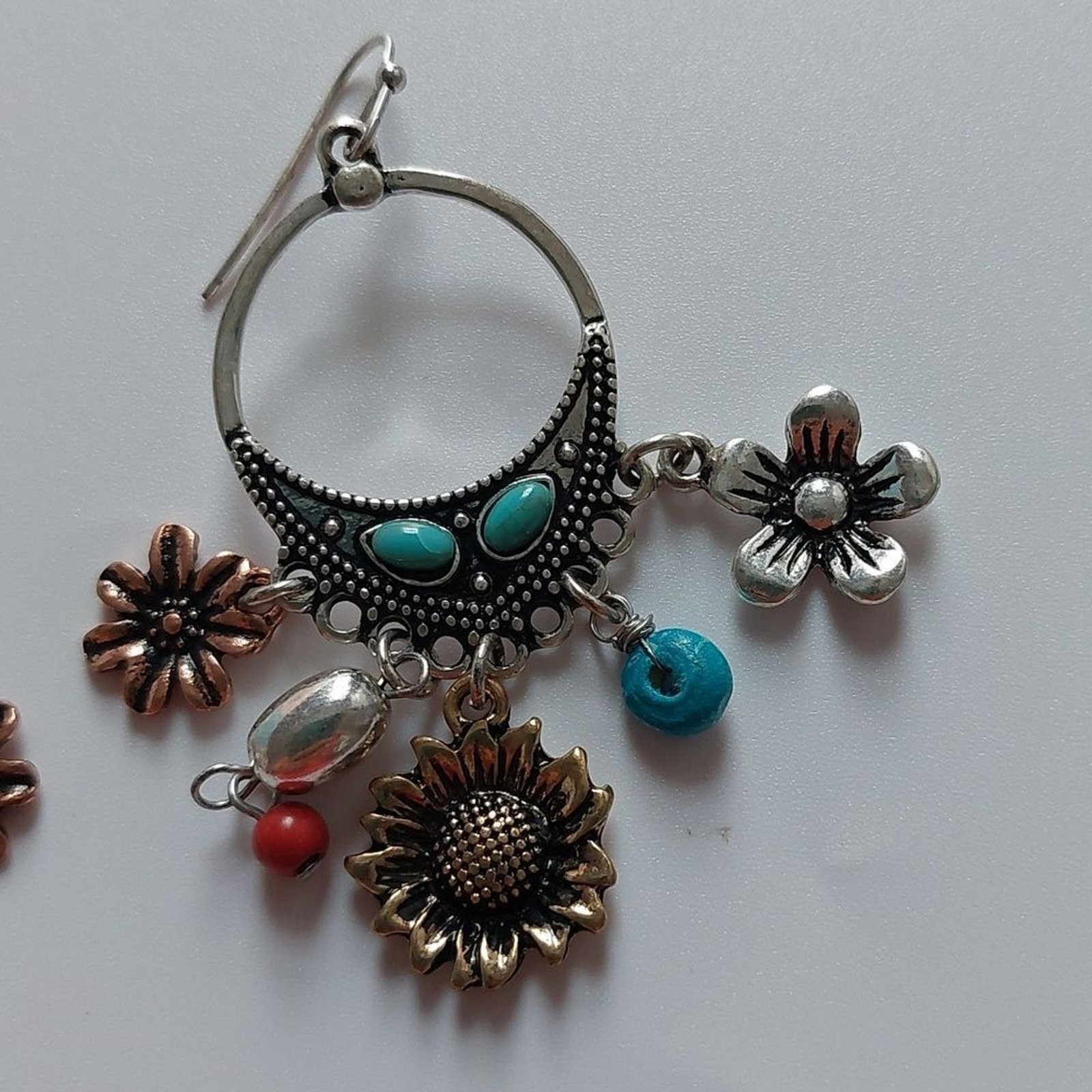 Boho Chic Multi Charm Dangle Earrings Tri Tone Me… - image 3