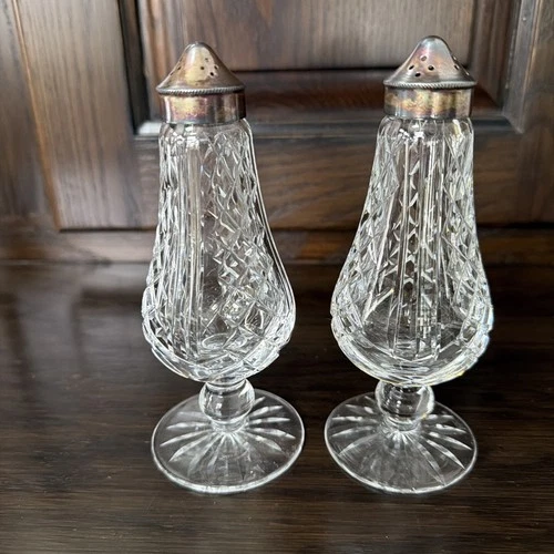 Waterford Crystal Glengariff Footed Salt & Pepper Shakers 6 1/8" Vtg Classic