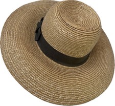 Vintage Banana Republic Women’s Wide Trim Straw Black Bow Hat Made In USA