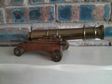 Vintage Wood / Brass Model Of Cannon Handmade Ornament Collector Hobby Display