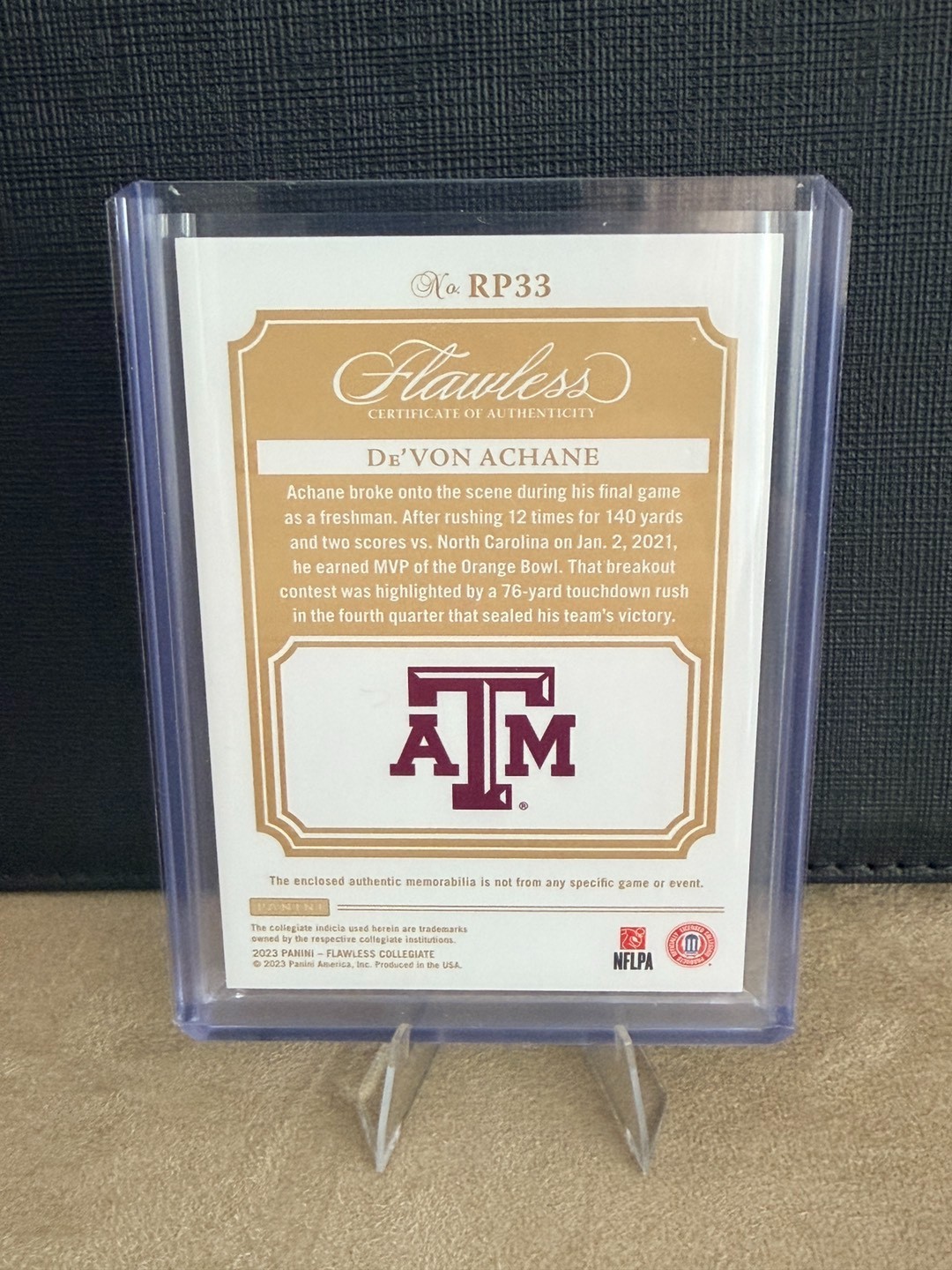 2023 Flawless Platinum De'Von Achane RC Rookie Logo Patch One of One 1/1 view 2