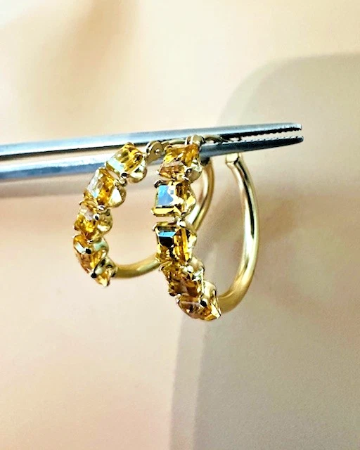 Pendientes de aro de citrino Estate de oro amarillo de 14 quilates corte princesa Foto 3 de 4