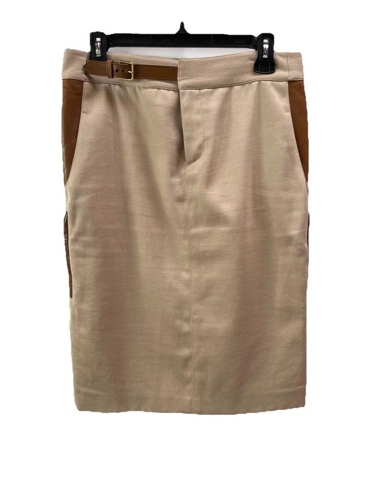 Falda Ralph Lauren Colección Púrpura Etiqueta Algodón Tostado Sarga Talla 8 Borde Cuero Foto 2 de 4