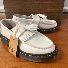 Dr. Martens Women Adrian YS Ivory Leather Tassel Kiltie Loafer Size 6