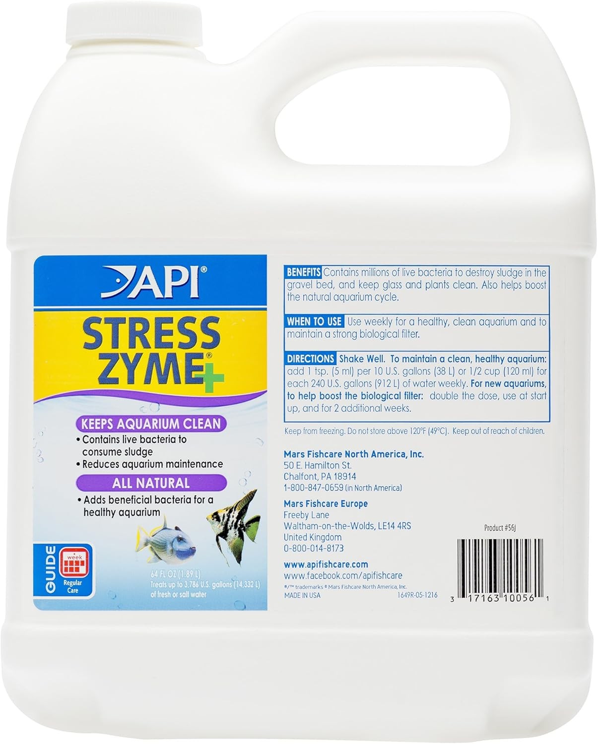 API Stress Zyme Freshwater and Saltwater Aquarium Cleaning Solution Bottle, Whi