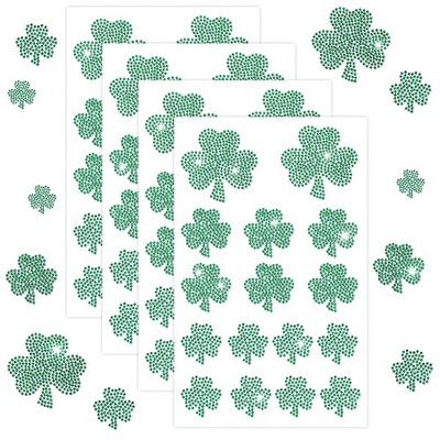 80Pcs St. Patrick's Day Rhinestone Stickers Bling Green Shamrock Clover Self Ad 