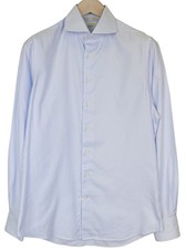 SUITSUPPLY Men's Formal Shirt 39/15 1/2 Extra Slim Blue Cotton Striped Sleeve 