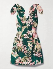 Zimmermann Lexi Tie Mini Dress Green Palm Floral Linen Dress AU 2 US 6 8