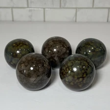5 Multicolored Glazed Porcelain Decorative Orbs / Carpet Balls 2” Brown Green