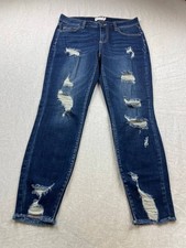 Cello Women Size 3 Denim Jeans High Rise Skinny Distressed Dark Wash Pockets