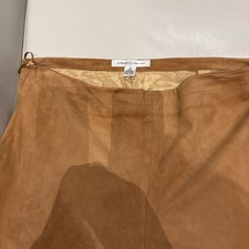 Vakko Women's New York Camel Color Goat Suede Leather Pants, Size14, Side Zip.