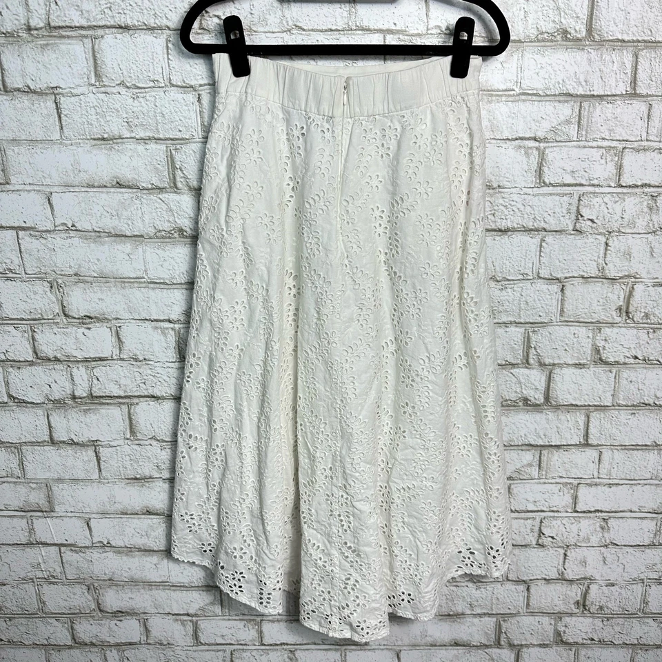 Falda Colección Rachel Roy Ojales Encaje Círculo Alto Bajo Midi Algodón Blanco Foto 3 de 4