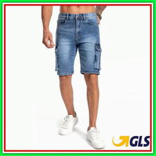 Bermuda Uomo Cargo Jeans Corto Pantalone con Tasconi laterali Shorts Denim RDV