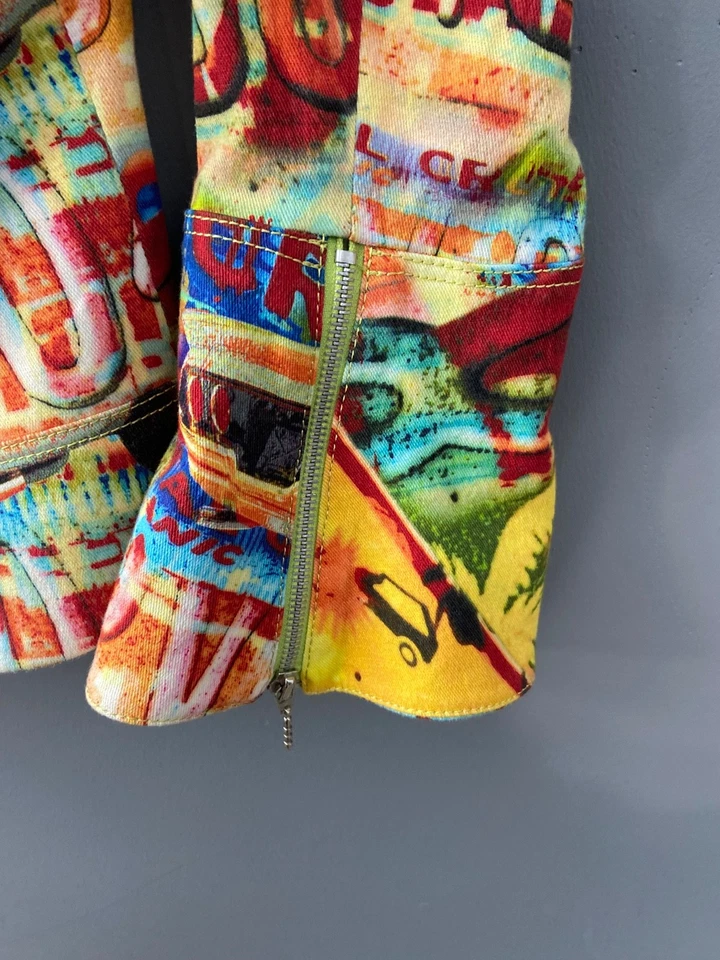 Chaqueta para mujer Alberto Makali talla 14 impresión artística abstracta cremallera colorida declaración Foto 4 de 4