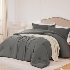 Queen Size Comforter Set, 3Pcs Breathable Bedding, Grey