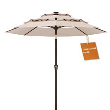 9ft 3-Tier Patio Umbrella, Outdoor Table Umbrella with Easy Crank Tilt, 8 Re...