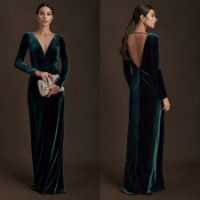 NWT BHLDN Jenny Yoo Holly Green Long Sleeve Ryland Velvet Maxi Dress Size 2