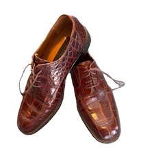 Mezlan Platinum Crocodile Brown Apron Toe Oxfords Men  s Size 7.5 M
