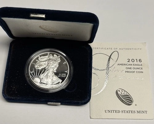 2016-W GEM PROOF American Silver Eagle Dollar, $1 U.S. .999 Coin ASE