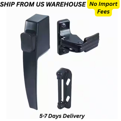 Push Button Screen Storm Door Latch Handle Set Night Lock Lever Metal Door Black
