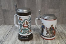 Royal Porzellan Bavaria KPM Bierkrug mit Zinndeckel und Bareuther Bierkrug