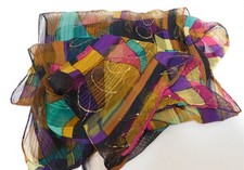 Vintage Ladies Multi-color Geometric Sheer Crinkle Neck Scarf 64 x 12