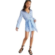 Free People Rillo Blue Beach Summer Shirt Dress Feminine Summer Vacation Size M