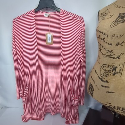 Texas True Threads Long Red & White Striped Jersey Knit Cardigan Size Small NWT!