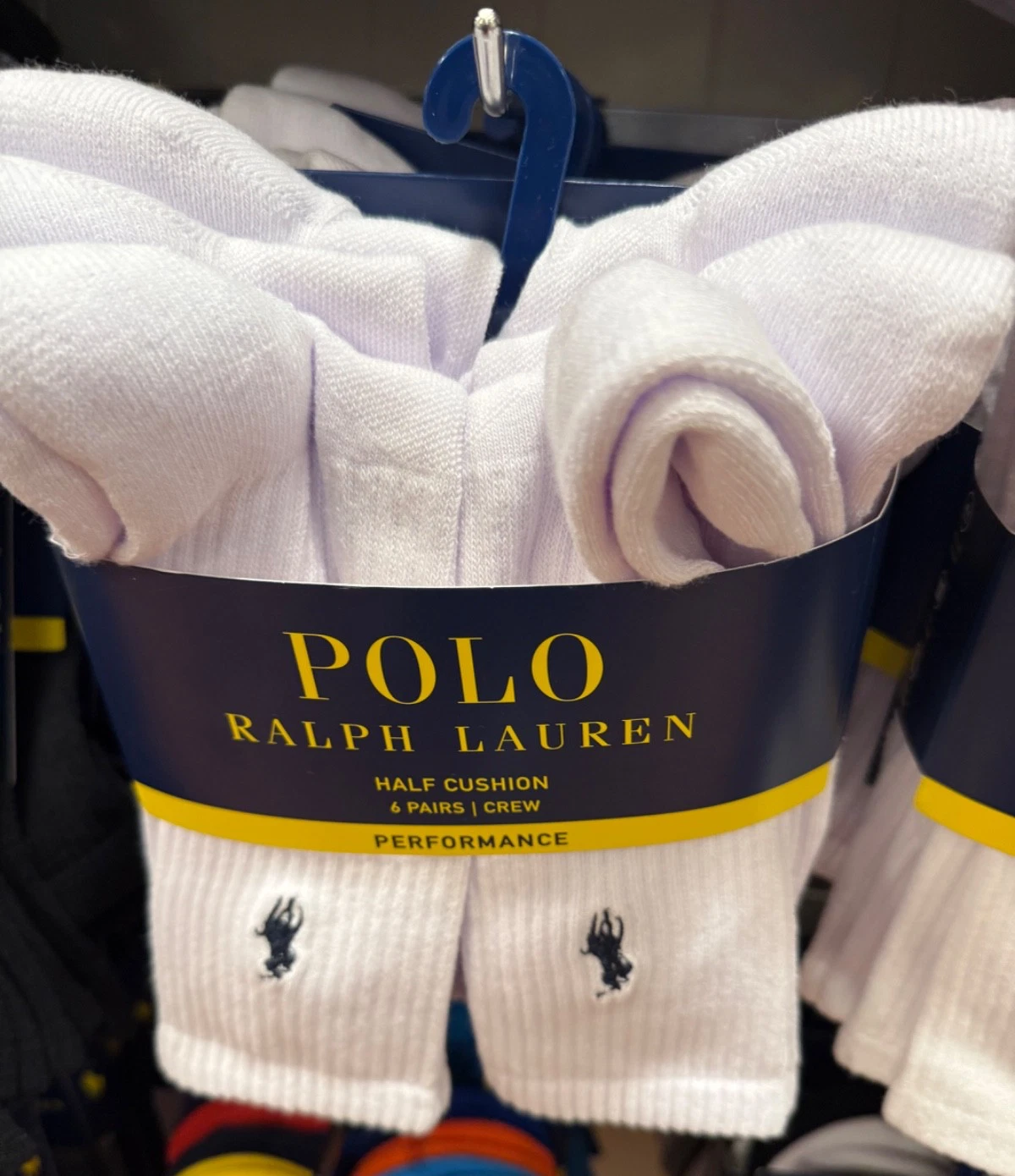 NEW Polo Ralph Lauren Mens 6-Pack Performance Sport Crew Socks size 10-13 WHITE