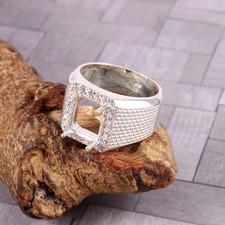 10x8mm Octagon Semi Mount Ring 925 Sterling Silver Mens CZ Wide Band Ring