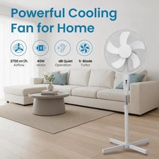 16" Pedestal Fan with Oscillation, Upgraded 5 Blades, Adjustable Height, Quiet