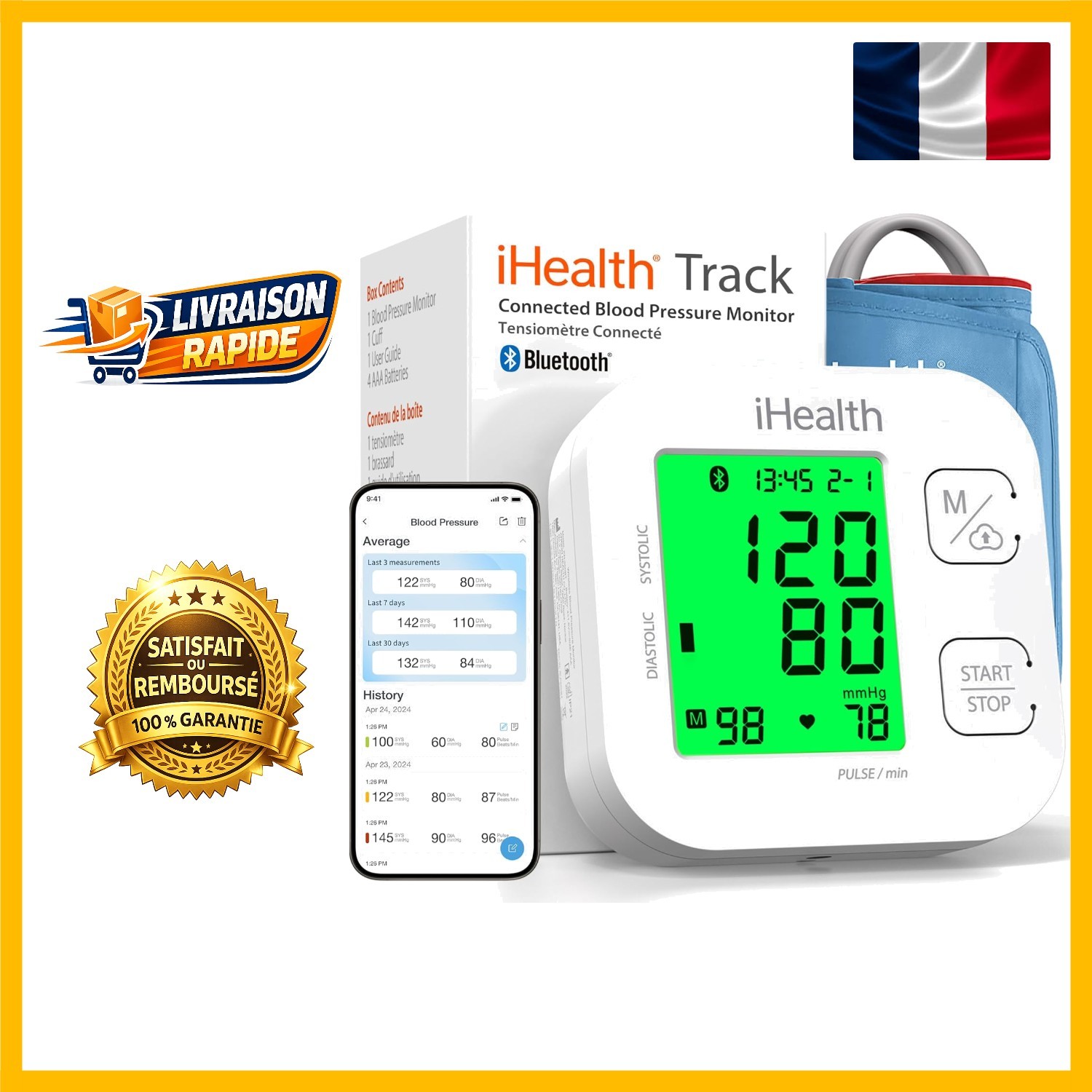 Tensiomètre iHealth Track connecté Bluetooth équipé d'un écran LCD à triple code couleur