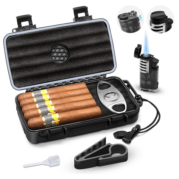 Estuche humidor de cigarros de viaje humidor portátil con encendedor sin gas, soporte...