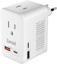 6 in 1 European Travel Plug Adapter,220v to 110v Voltage Converter,US White