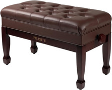 Adjustable Piano Bench with Storage - Solid Wood  Padded Cushion Brown 