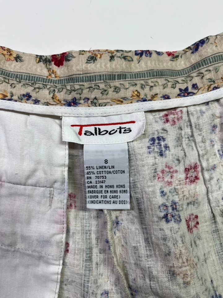Pantalones Cortos Vintage Talbots Talla 8 27" Cintura Mezcla Lino Plisado-Frente Foto 2 de 4